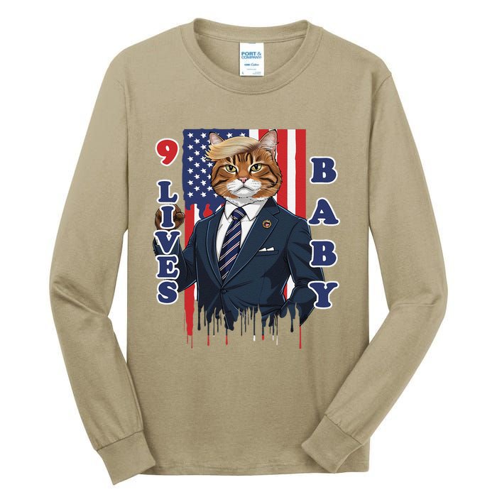 Nine Lives Baby Cat In Suite With Trump Hair Tall Long Sleeve T-Shirt