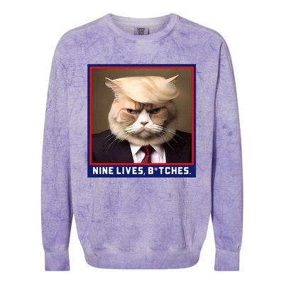 Nine Lives Bitches Funny Shooting Trump Cat Political Colorblast Crewneck Sweatshirt