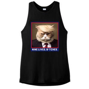 Nine Lives Bitches Funny Shooting Trump Cat Political Ladies PosiCharge Tri-Blend Wicking Tank