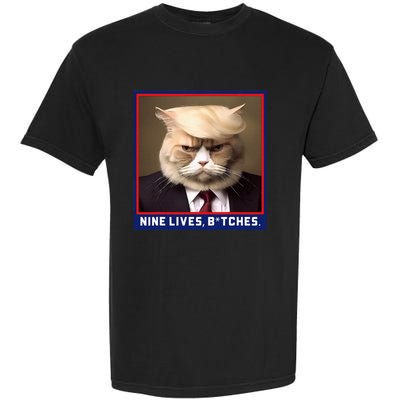 Nine Lives Bitches Funny Shooting Trump Cat Political Garment-Dyed Heavyweight T-Shirt