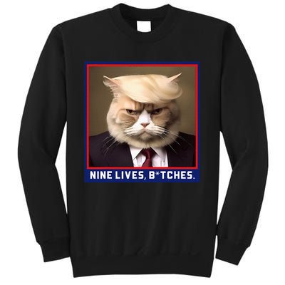 Nine Lives Bitches Funny Shooting Trump Cat Political Sweatshirt