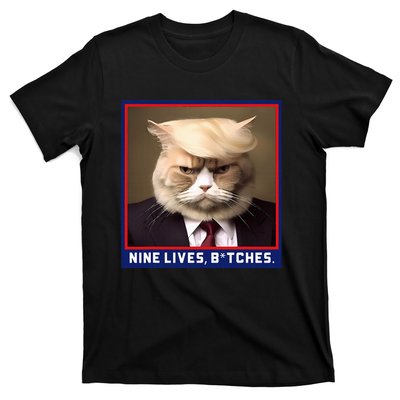 Nine Lives Bitches Funny Shooting Trump Cat Political T-Shirt