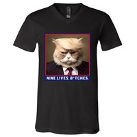 Nine Lives Bitches Funny Shooting Trump Cat Political V-Neck T-Shirt