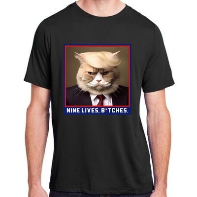 Nine Lives Bitches Funny Shooting Trump Cat Political Adult ChromaSoft Performance T-Shirt