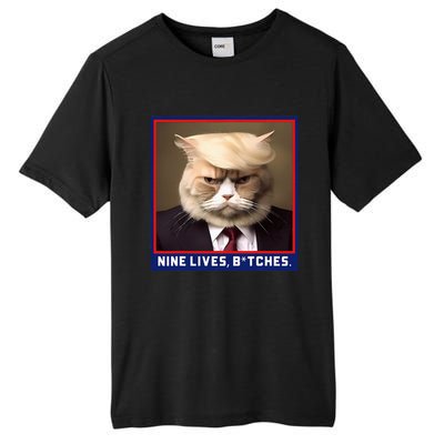 Nine Lives Bitches Funny Shooting Trump Cat Political Tall Fusion ChromaSoft Performance T-Shirt