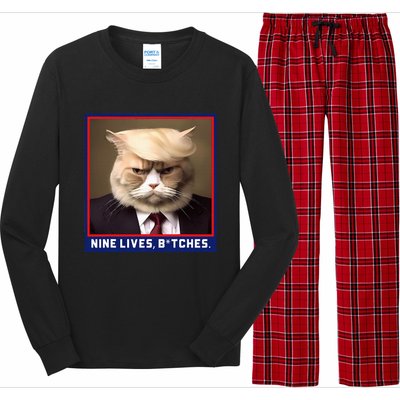 Nine Lives Bitches Funny Shooting Trump Cat Political Long Sleeve Pajama Set