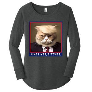 Nine Lives Bitches Funny Shooting Trump Cat Political Women's Perfect Tri Tunic Long Sleeve Shirt