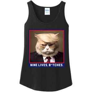 Nine Lives Bitches Funny Shooting Trump Cat Political Ladies Essential Tank