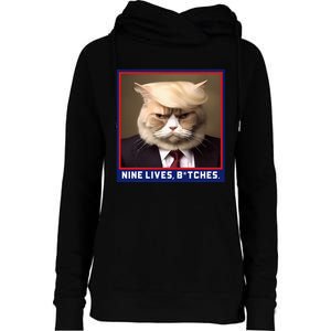 Nine Lives Bitches Funny Shooting Trump Cat Political Womens Funnel Neck Pullover Hood