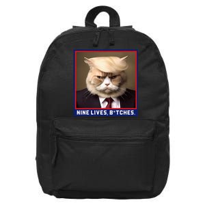 Nine Lives Bitches Funny Shooting Trump Cat Political 16 in Basic Backpack