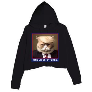 Nine Lives Bitches Funny Shooting Trump Cat Political Crop Fleece Hoodie