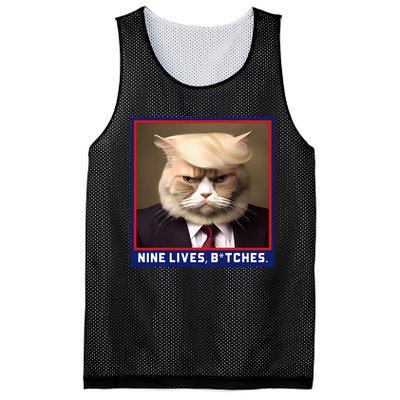 Nine Lives Bitches Funny Shooting Trump Cat Political Mesh Reversible Basketball Jersey Tank