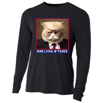 Nine Lives Bitches Funny Shooting Trump Cat Political Cooling Performance Long Sleeve Crew