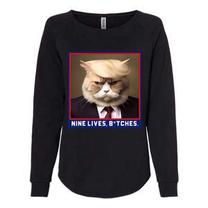 Nine Lives Bitches Funny Shooting Trump Cat Political Womens California Wash Sweatshirt