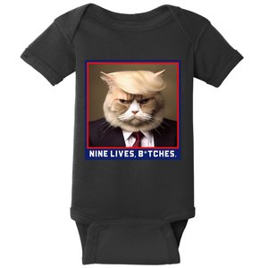 Nine Lives Bitches Funny Shooting Trump Cat Political Baby Bodysuit