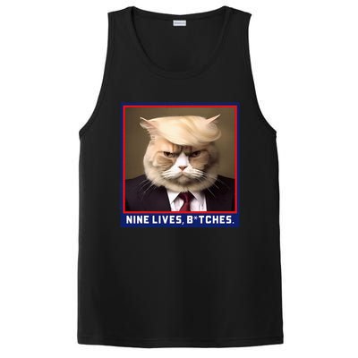 Nine Lives Bitches Funny Shooting Trump Cat Political PosiCharge Competitor Tank