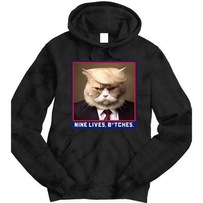 Nine Lives Bitches Funny Shooting Trump Cat Political Tie Dye Hoodie