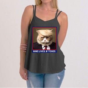 Nine Lives Bitches Funny Shooting Trump Cat Political Women's Strappy Tank