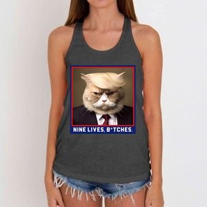 Nine Lives Bitches Funny Shooting Trump Cat Political Women's Knotted Racerback Tank