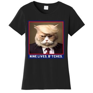 Nine Lives Bitches Funny Shooting Trump Cat Political Women's T-Shirt