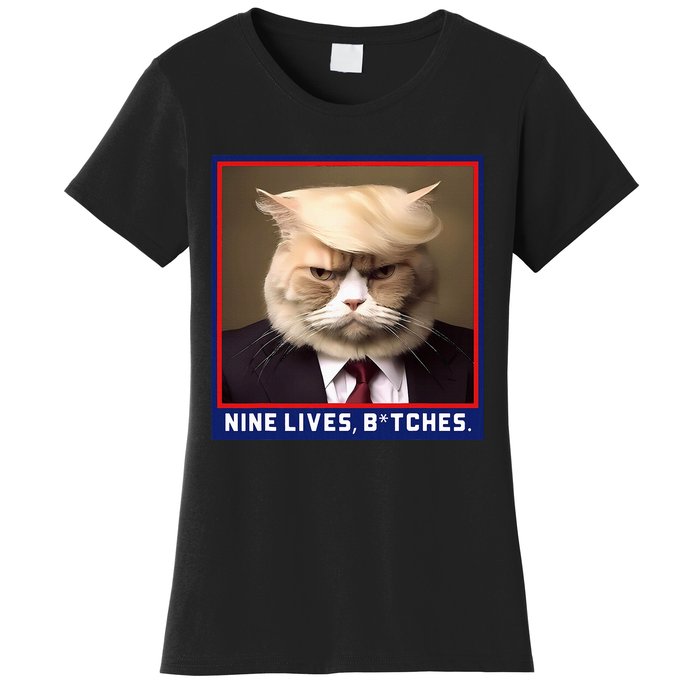 Nine Lives Bitches Funny Shooting Trump Cat Political Women's T-Shirt