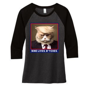 Nine Lives Bitches Funny Shooting Trump Cat Political Women's Tri-Blend 3/4-Sleeve Raglan Shirt