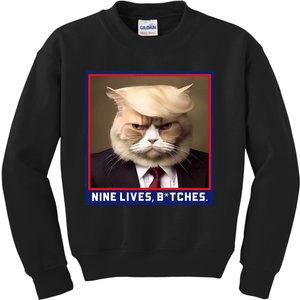 Nine Lives Bitches Funny Shooting Trump Cat Political Kids Sweatshirt