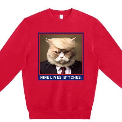 Nine Lives Bitches Funny Shooting Trump Cat Political Premium Crewneck Sweatshirt