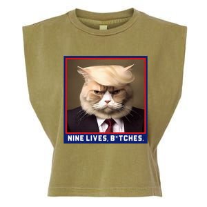 Nine Lives Bitches Funny Shooting Trump Cat Political Garment-Dyed Women's Muscle Tee