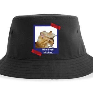 Nine Lives Bitches Funny Trump Cat Sustainable Bucket Hat