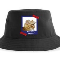 Nine Lives Bitches Funny Trump Cat Sustainable Bucket Hat