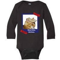 Nine Lives Bitches Funny Trump Cat Baby Long Sleeve Bodysuit