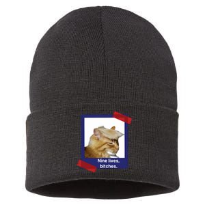 Nine Lives Bitches Funny Trump Cat Sustainable Knit Beanie