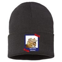 Nine Lives Bitches Funny Trump Cat Sustainable Knit Beanie