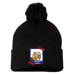 Nine Lives Bitches Funny Trump Cat Pom Pom 12in Knit Beanie