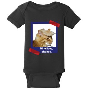 Nine Lives Bitches Funny Trump Cat Baby Bodysuit