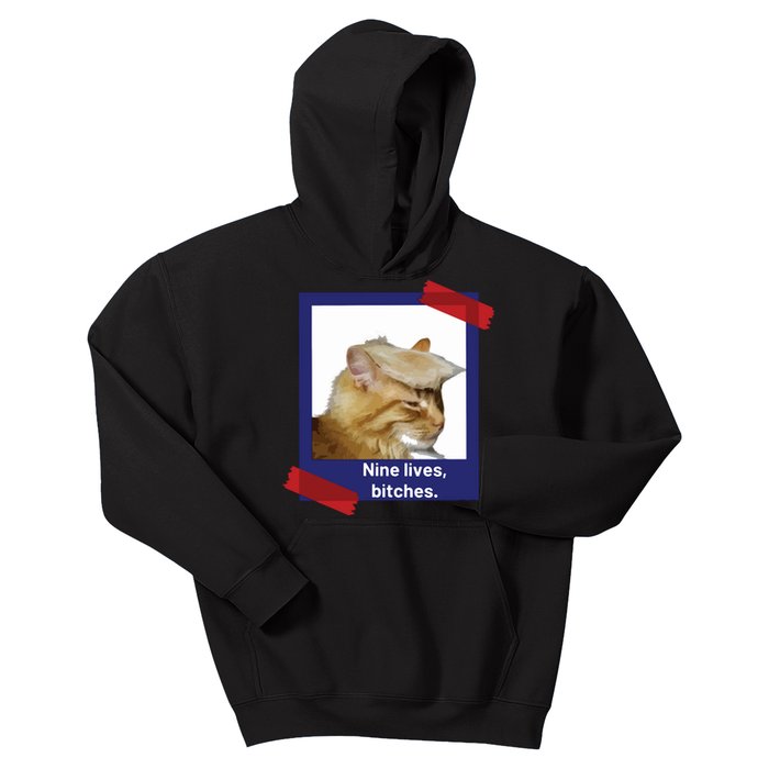 Nine Lives Bitches Funny Trump Cat Kids Hoodie