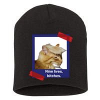 Nine Lives Bitches Funny Trump Cat Short Acrylic Beanie