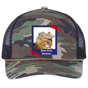 Nine Lives Bitches Funny Trump Cat Retro Rope Trucker Hat Cap