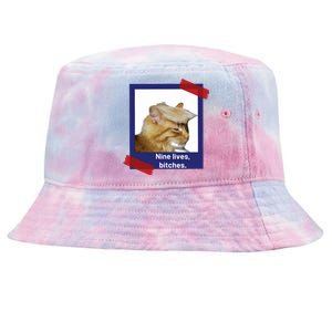 Nine Lives Bitches Funny Trump Cat Tie-Dyed Bucket Hat