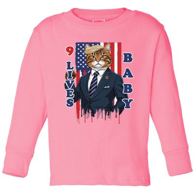 Nine Lives Baby Cat In Suite With Trump Hair Toddler Long Sleeve Shirt