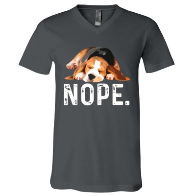 Nope Lazy Beagle Dog Lover Gift V-Neck T-Shirt