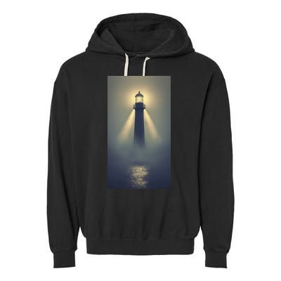 Nautical Lighthouse Beam Ocean Maritime Fog Garment-Dyed Fleece Hoodie