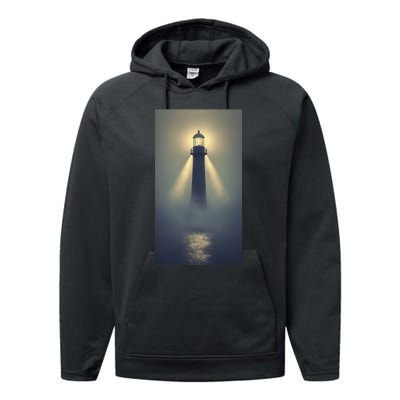 Nautical Lighthouse Beam Ocean Maritime Fog Performance Fleece Hoodie