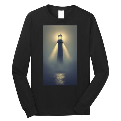 Nautical Lighthouse Beam Ocean Maritime Fog Long Sleeve Shirt