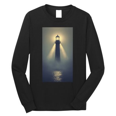 Nautical Lighthouse Beam Ocean Maritime Fog Long Sleeve Shirt