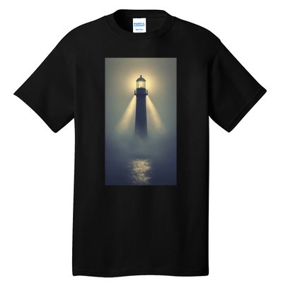 Nautical Lighthouse Beam Ocean Maritime Fog Tall T-Shirt