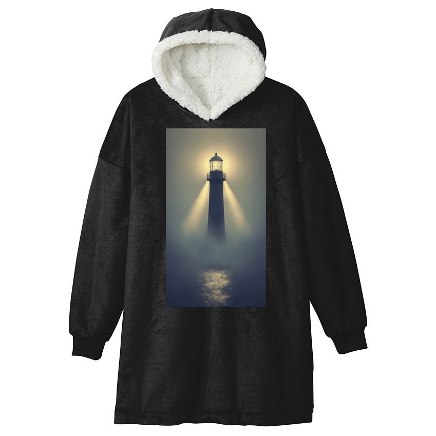 Nautical Lighthouse Beam Ocean Maritime Fog Hooded Wearable Blanket