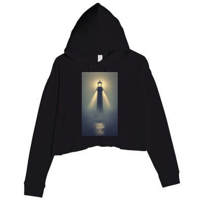 Nautical Lighthouse Beam Ocean Maritime Fog Crop Fleece Hoodie