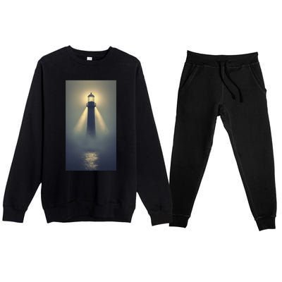 Nautical Lighthouse Beam Ocean Maritime Fog Premium Crewneck Sweatsuit Set